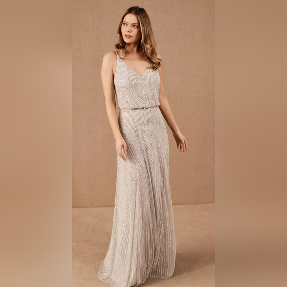 beaded off shoulder wedding dress V Neck Gray Beaded Long Prom Dresses, V Neck Beaded Gray Formal Evening Graduation Dresses, US 10 / Gray as Pics / With Rush+$19.99 main image 0